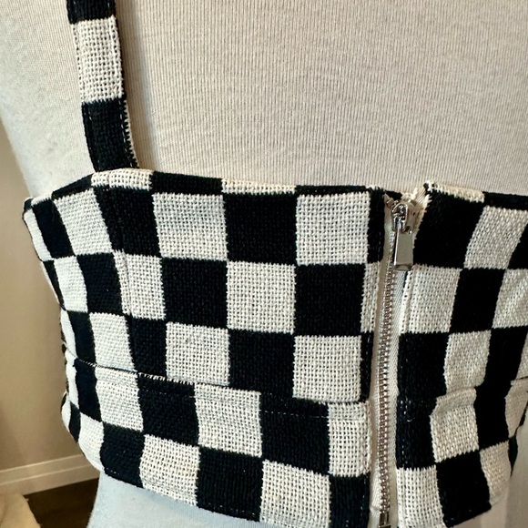 Checkerboard Woven Crop Top/Bralette - Picture 4 of 5